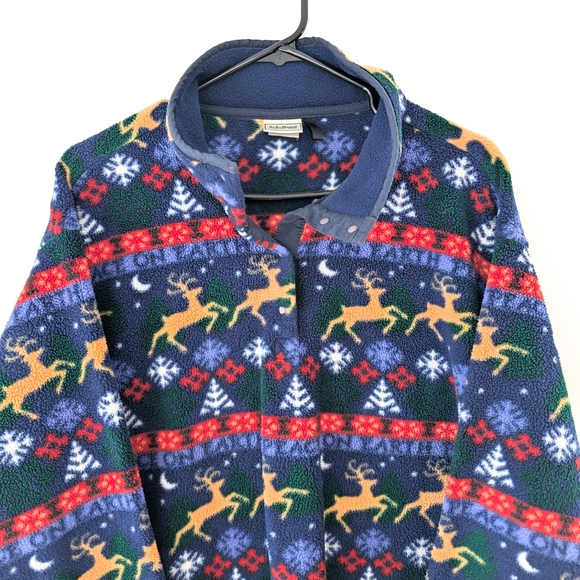 Vintage L.L. Bean Reindeer Fleece Pullover Cabin Core Après Ski Cozy Women’s XL - Picture 2 of 9